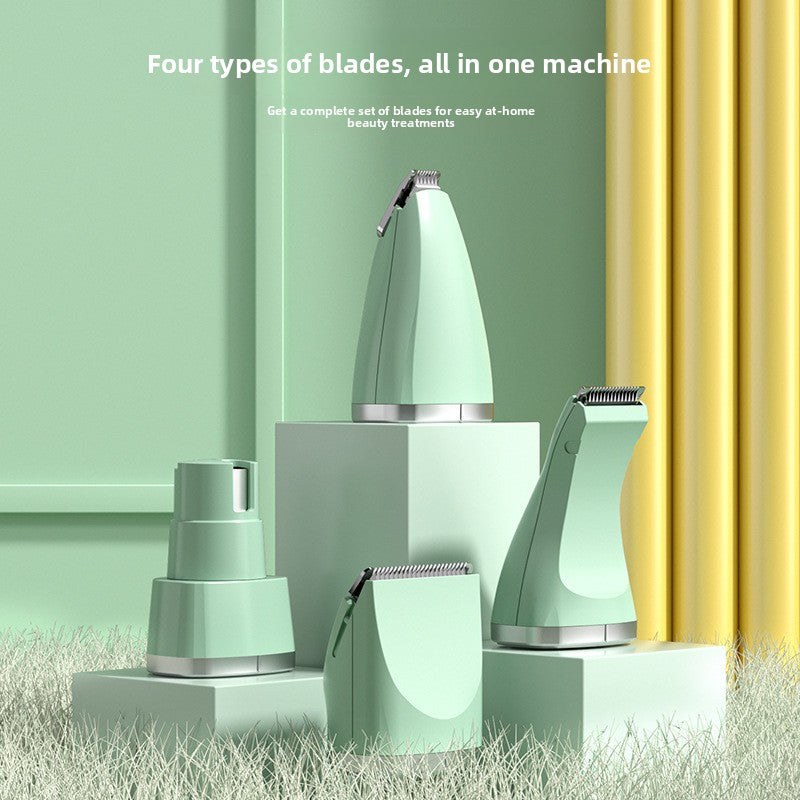 4-in-1 Pet Grooming Clipper Kit - Rechargeable Dog and Cat Hair Trimmer with Paw, Face and Nail Grinder Heads in Mint Green or Pearl White