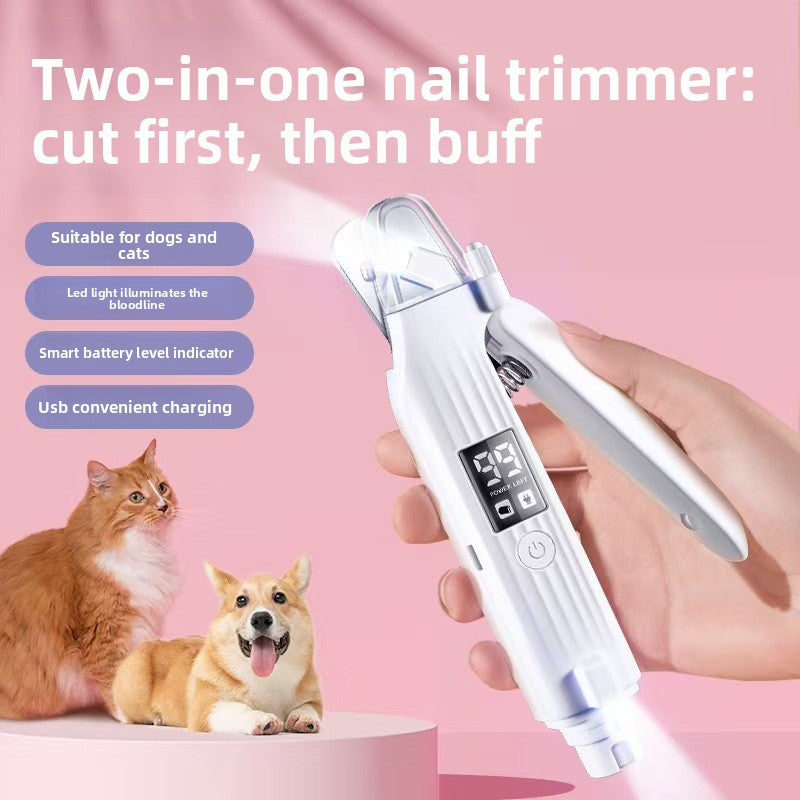 2-in-1 Rechargeable Pet Nail Clipper and Grinder - Quiet Cordless Claw Trimmer with USB Charging for Cats and Dogs