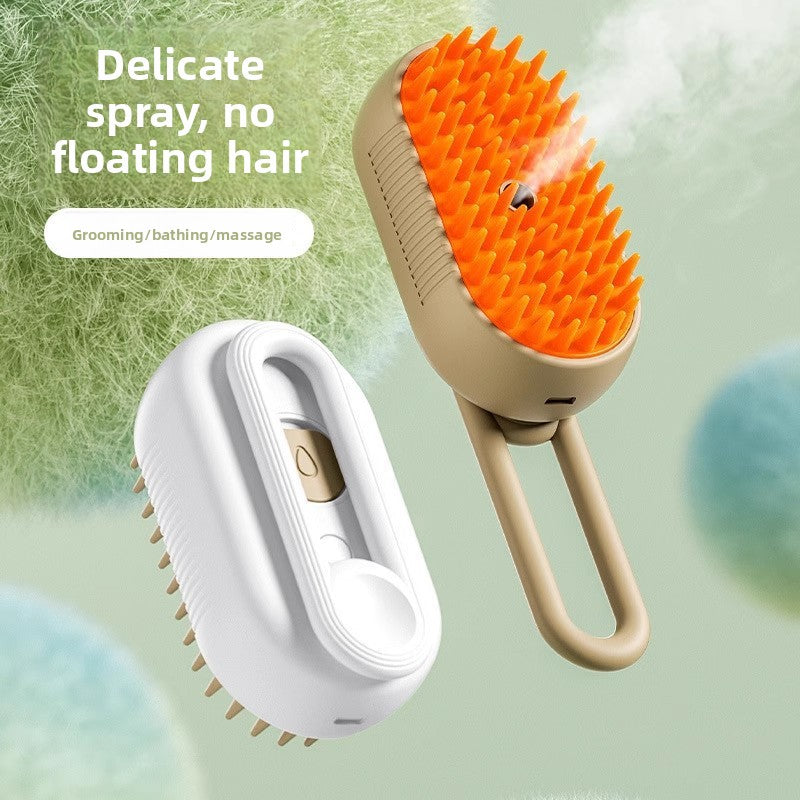 Electric Spray Grooming Comb with Massage Brush for Dogs and Cats - Mist Detangler in White or Brown, 20ml Hair Essence Optional