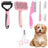 8-Piece Dog Grooming Kit - Slicker Brush, Dematting Comb, Flea Comb, Nail Clipper, File and Finger Toothbrush Set for Dogs and Cats in Pink or Blue