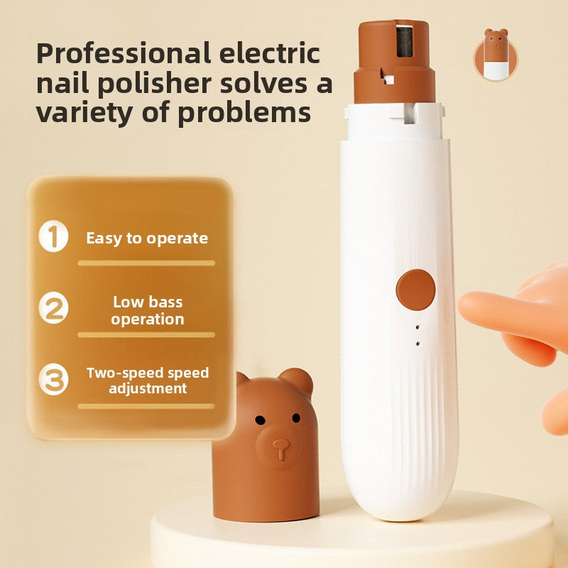 Rechargeable Pet Nail Grinder with LED Light - Quiet 2-Speed Claw Trimmer for Cats and Dogs in Coffee White or Grey White