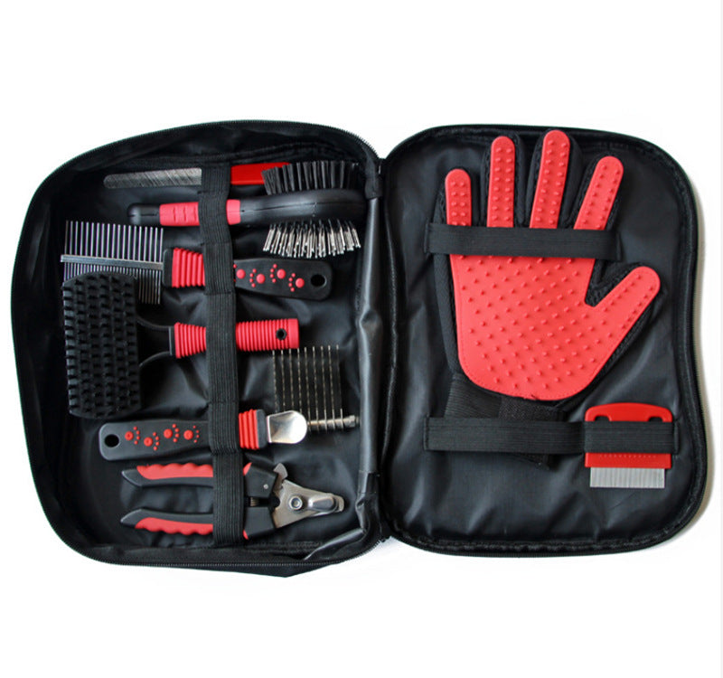 9-Piece Dog Grooming Kit with Zip Storage Case - Slicker Brush, Steel Comb, Nail Clipper and Massage Glove Set for Dogs and Cats