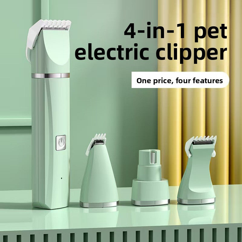 Battery Powered Pet Hair Clipper Set - Quiet Low Noise Trimmer with Foot Shaver and Grinder Attachments for Dogs and Cats in White or Green