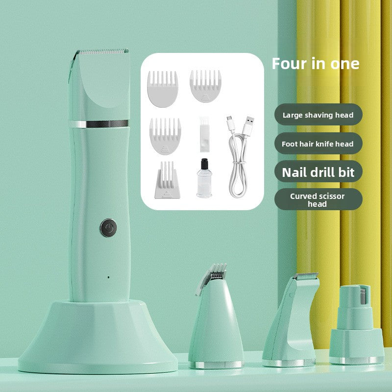 4-in-1 Rechargeable Pet Clipper and Paw Trimmer Kit with Charging Base in Mint Green or Pearl White - Cordless Grooming Shaver for Dogs and Cats