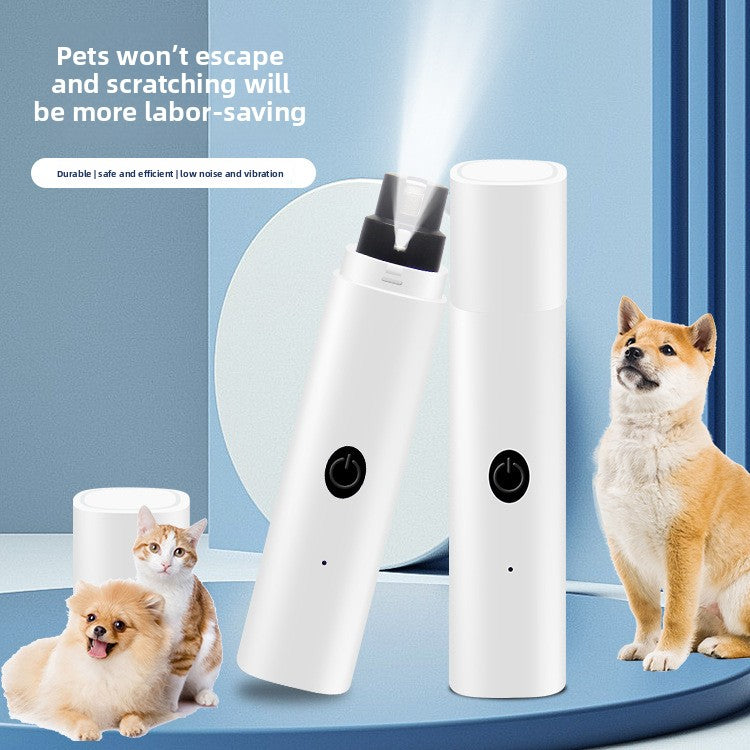 Mini LED Pet Nail Grinder - USB Rechargeable Quiet Claw Polisher for Small Dogs and Cats in White, Pink or Blue