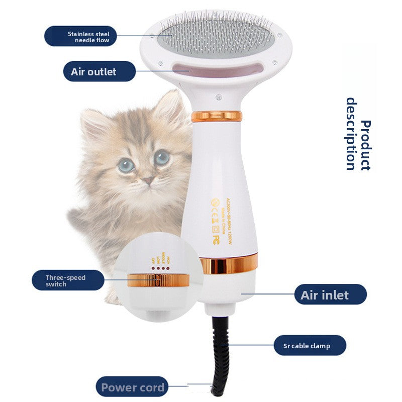 2-in-1 Pet Hair Dryer Brush - Two-Speed Blow Dry Massage Comb for Dogs and Cats, Quick Drying Grooming Tool