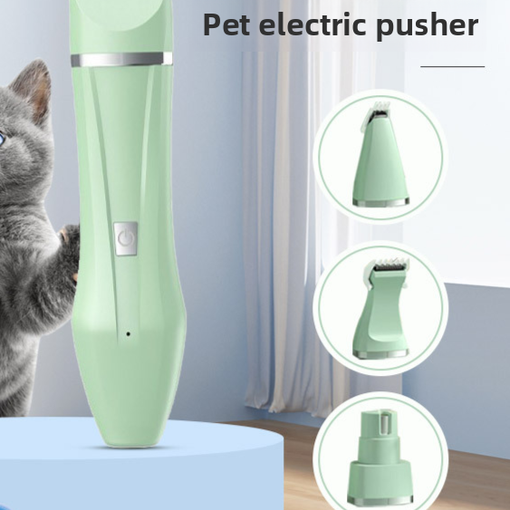 Battery Powered Pet Hair Clipper Set - Quiet Low Noise Trimmer with Foot Shaver and Grinder Attachments for Dogs and Cats in White or Green