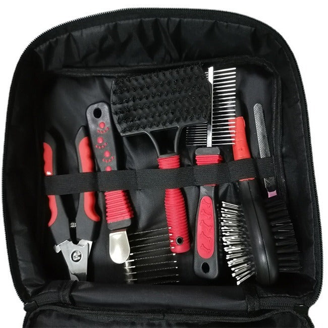 9-Piece Dog Grooming Kit with Zip Storage Case - Slicker Brush, Steel Comb, Nail Clipper and Massage Glove Set for Dogs and Cats