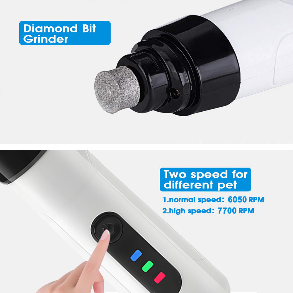 Dual-Speed Electric Pet Nail Grinder - Rechargeable Quiet Diamond Claw File for Dogs, Cats and Small Pets
