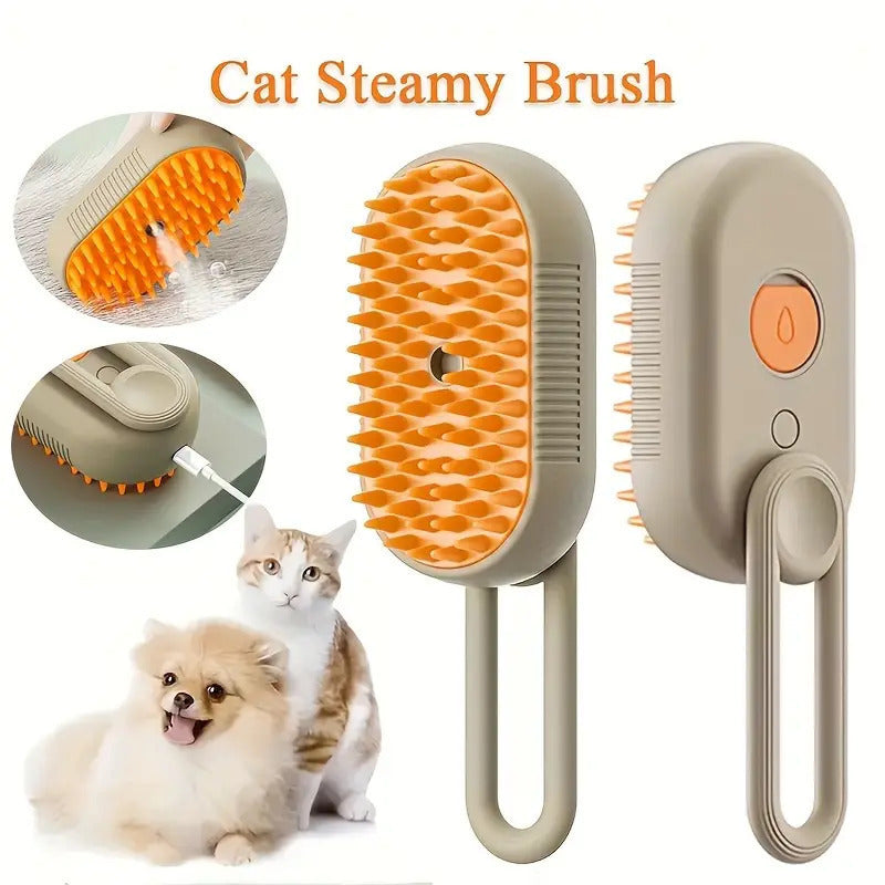 Steam Spray Pet Comb with Handle, Mango or Needle Brush Head - Mist Massage Detangler for Dogs and Cats, 20ml Essence Optional