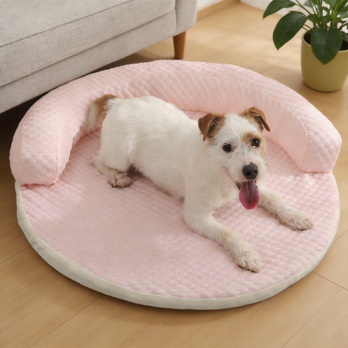 Ice Silk Cooling Pet Bed - Round Dog & Cat Sofa Mat with Bolster, Breathable