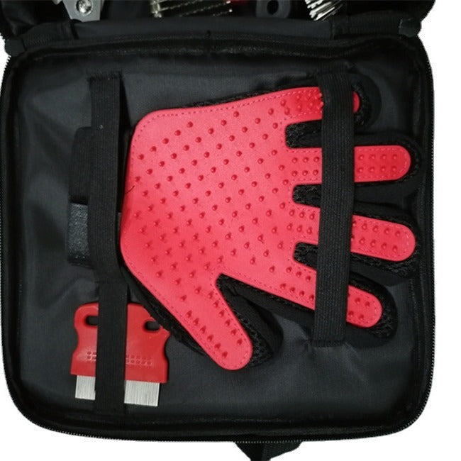 9-Piece Dog Grooming Kit with Zip Storage Case - Slicker Brush, Steel Comb, Nail Clipper and Massage Glove Set for Dogs and Cats