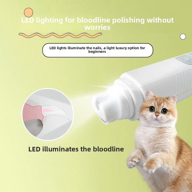 LED Pet Nail Grinder - Rechargeable Quiet Claw Trimmer with Safety Guard for Dogs, Cats and Small Pets