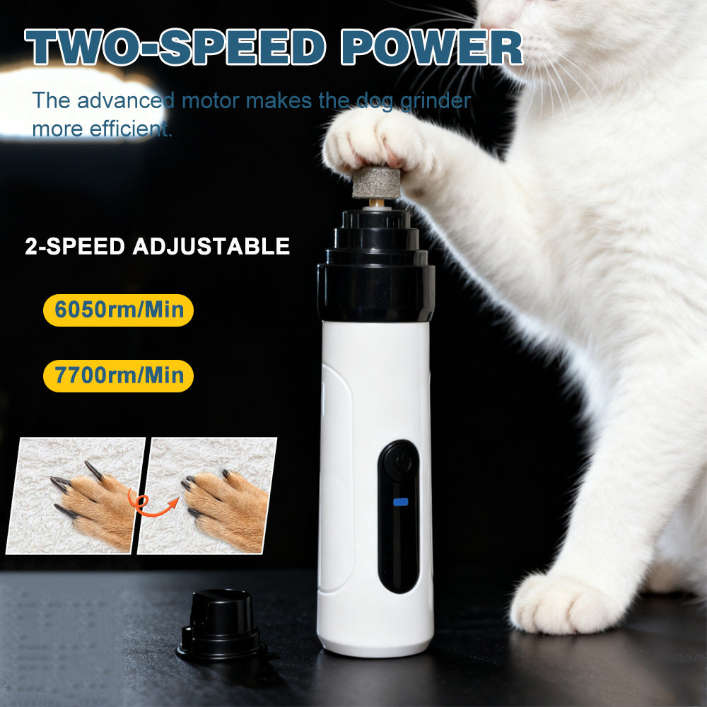 Dual Speed Rechargeable Pet Nail Grinder with LED Light - Quiet Diamond Head Claw Trimmer for Dogs and Cats