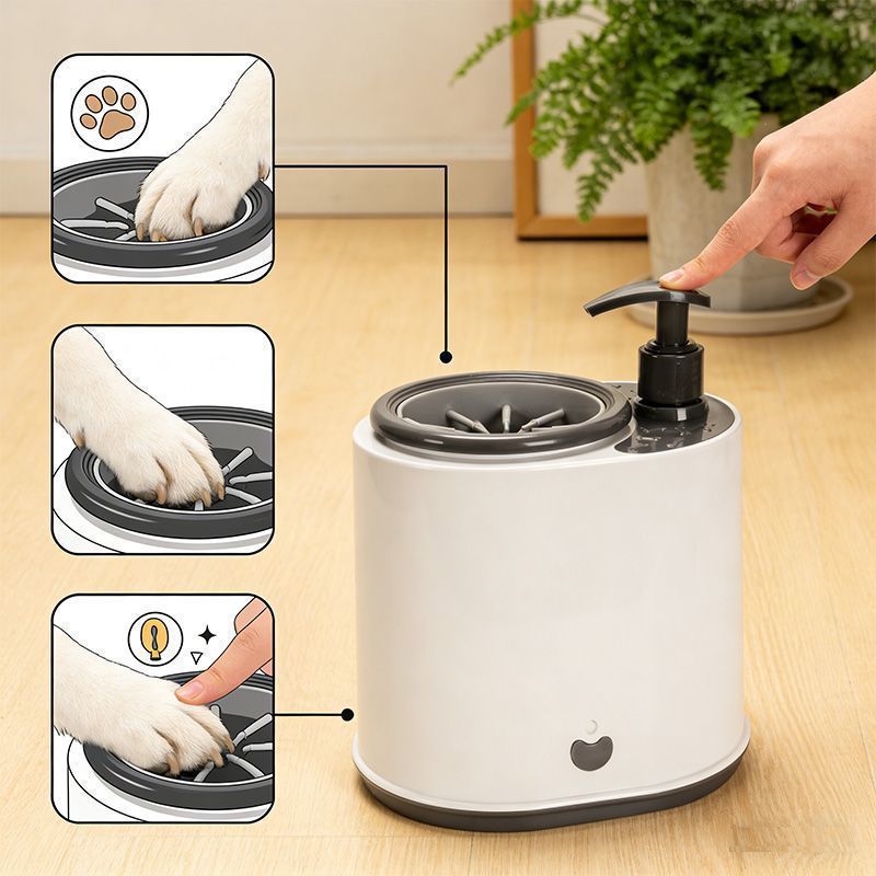 Automatic Dog Paw Cleaner with Foam Dispenser - Rechargeable Two-Speed Electric Paw Washer Cup with Silicone Brush