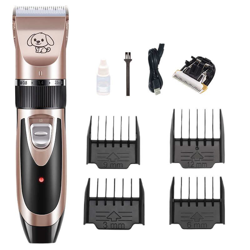 Cordless Pet Hair Clipper Set in Gold or Rose Gold - Quiet USB Rechargeable Trimmer with Scissor and Comb Attachments for Dogs and Cats