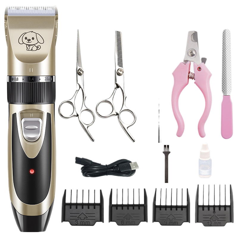 Cordless Pet Hair Clipper Set in Gold or Rose Gold - Quiet USB Rechargeable Trimmer with Scissor and Comb Attachments for Dogs and Cats