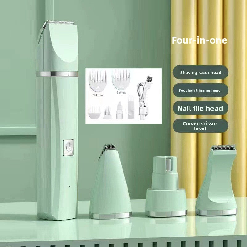 4-in-1 Pet Grooming Clipper Kit - Rechargeable Dog and Cat Hair Trimmer with Paw, Face and Nail Grinder Heads in Mint Green or Pearl White
