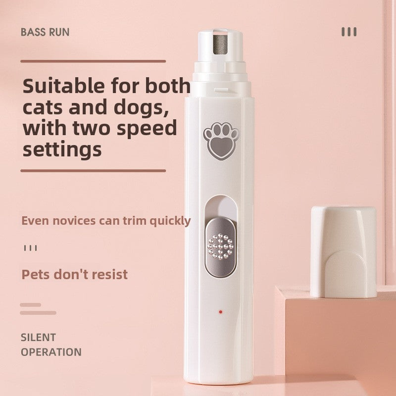 2-in-1 LED Pet Nail Grinder and Clipper with Safety Cover - USB Rechargeable Quiet Claw Trimmer in White or Green