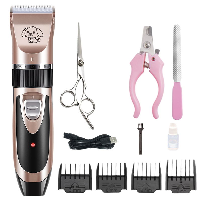 Cordless Pet Hair Clipper Set in Gold or Rose Gold - Quiet USB Rechargeable Trimmer with Scissor and Comb Attachments for Dogs and Cats