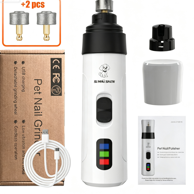 2-Speed Electric Dog Nail Grinder with LED Light - Rechargeable Quiet Pet Claw Trimmer with Spare Grinding Heads for Dogs and Cats