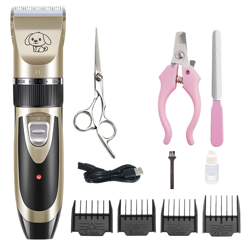 Cordless Pet Hair Clipper Set in Gold or Rose Gold - Quiet USB Rechargeable Trimmer with Scissor and Comb Attachments for Dogs and Cats
