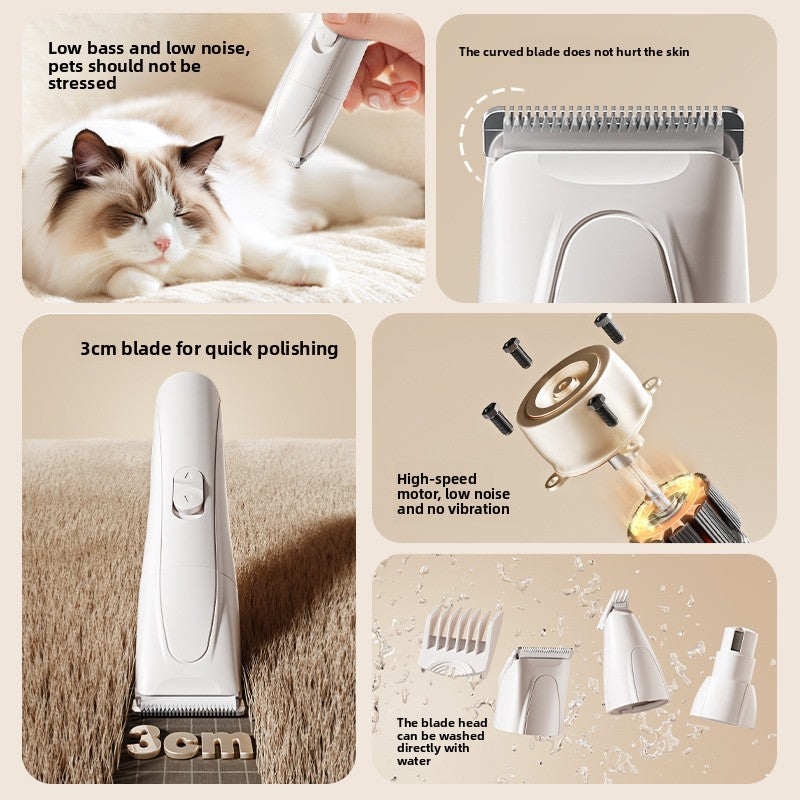 3-in-1 Rechargeable Pet Hair Clipper, Shaver and Nail Grinder Set - Quiet USB Grooming Kit for Dogs and Cats