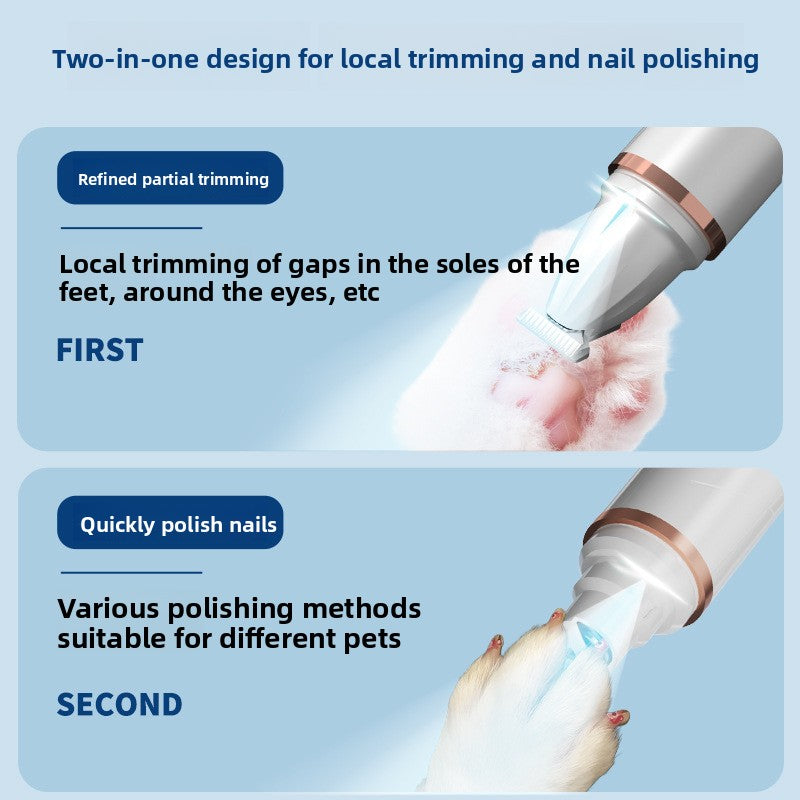 2-in-1 Rechargeable Pet Hair Trimmer and Nail Grinder with LED Light - Cordless Grooming Tool for Dogs and Cats in Rose Gold, Silver or Black