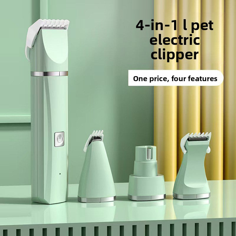 Battery Powered Pet Hair Clipper Set - Quiet Low Noise Trimmer with Foot Shaver and Grinder Attachments for Dogs and Cats in White or Green
