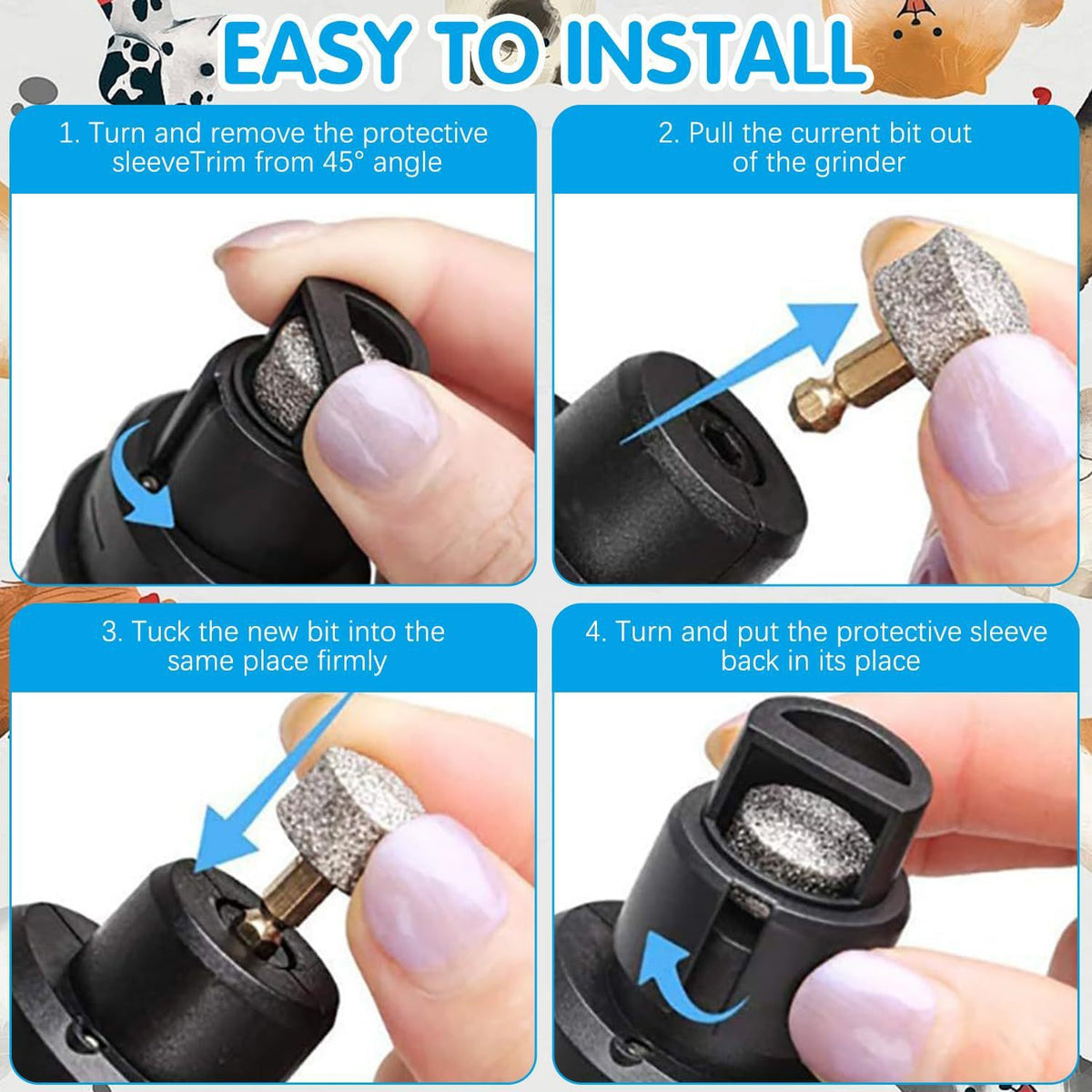 Dust-Free Pet Nail Grinder with LED Light - USB Rechargeable 2-Speed Quiet Claw Trimmer for Cats and Dogs