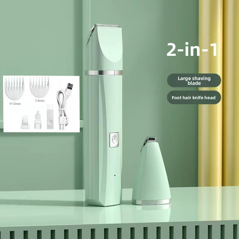 Battery Powered Pet Hair Clipper Set - Quiet Low Noise Trimmer with Foot Shaver and Grinder Attachments for Dogs and Cats in White or Green