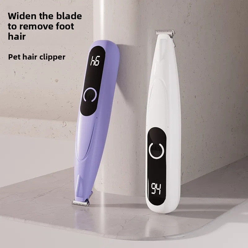 Dog and Cat Paw Hair Trimmer with LED Display - Rechargeable Quiet Clipper with Wide or Narrow Blade for Paws, Face and Ears