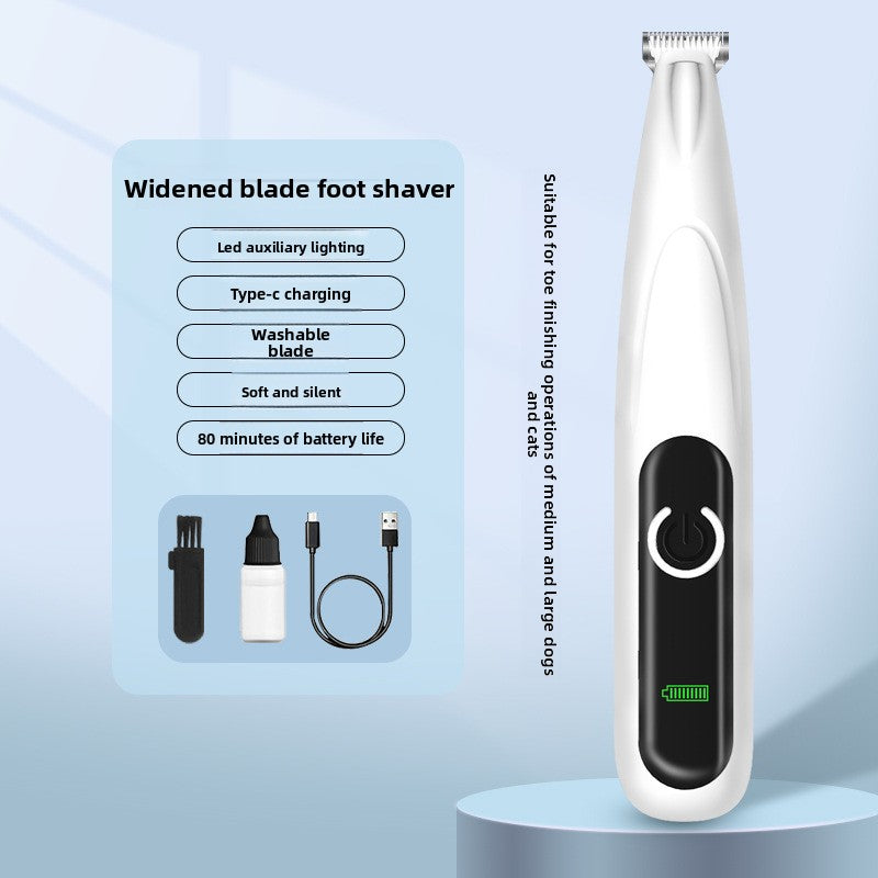 Dog and Cat Paw Hair Trimmer with LED Display - Rechargeable Quiet Clipper with Wide or Narrow Blade for Paws, Face and Ears
