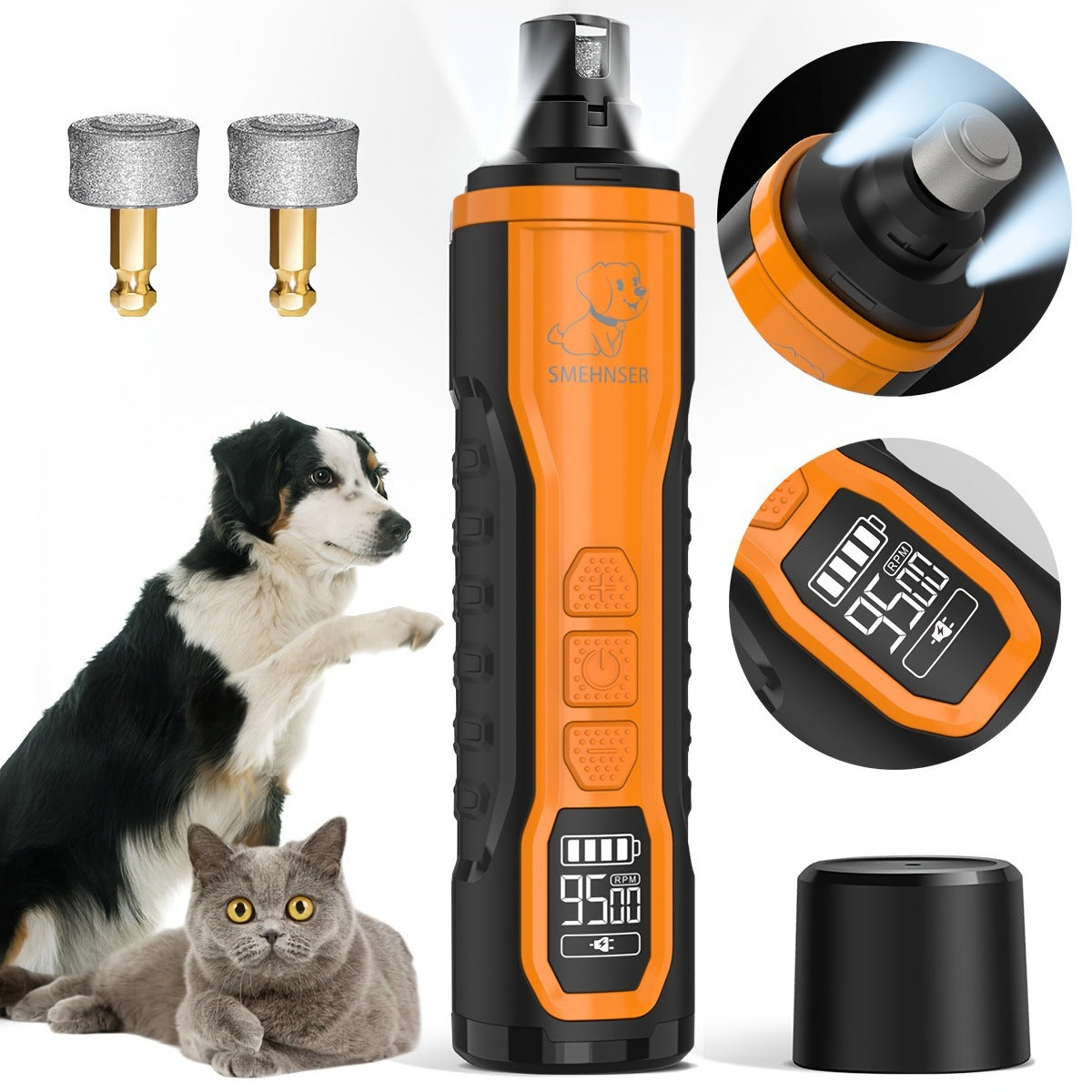 Rechargeable USB Pet Nail Grinder with 5 Speeds and Interchangeable Heads for Small Pets