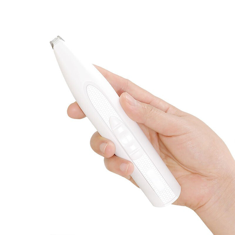 Anti-Jam Pet Hair Trimmer - Quiet Safety Blade Partial Shaver for Dogs and Cats with Cleaning Brush in White
