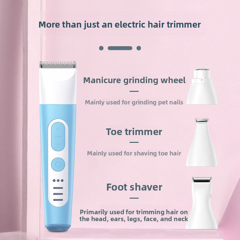 4-in-1 Pet Clipper and Nail Grinder Kit with 3 Speed Settings - USB Rechargeable Cordless Grooming Set for Dogs and Cats in Pink or Cyan