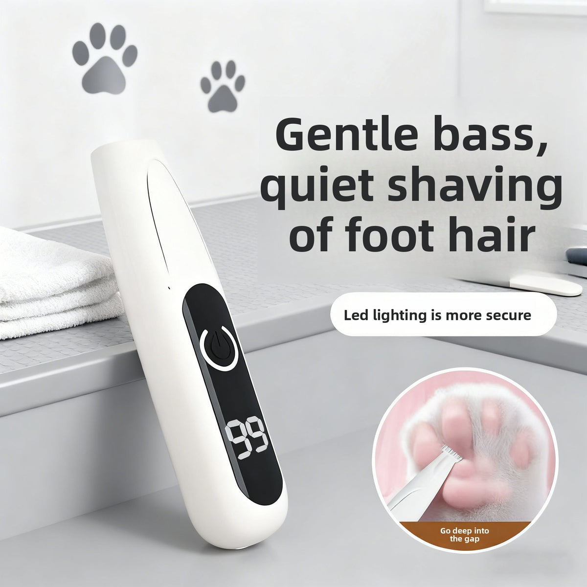 Waterproof Rechargeable Pet Paw Trimmer with LED Display - Quiet Ceramic Blade Foot Shaver for Cats and Dogs in Grey, Green or Pink