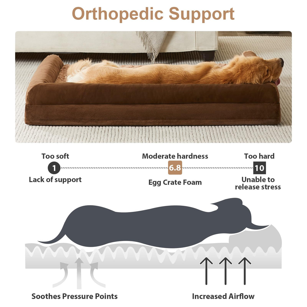 BFPETHOME Orthopedic Washable Large Dog Bed for Senior Dog Comfy Sleep