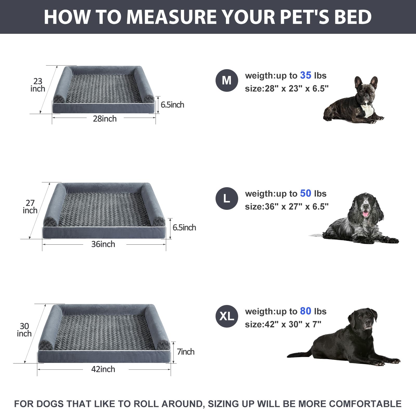 BFPETHOME Orthopedic Washable Large Dog Bed for Senior Dog Comfy Sleep