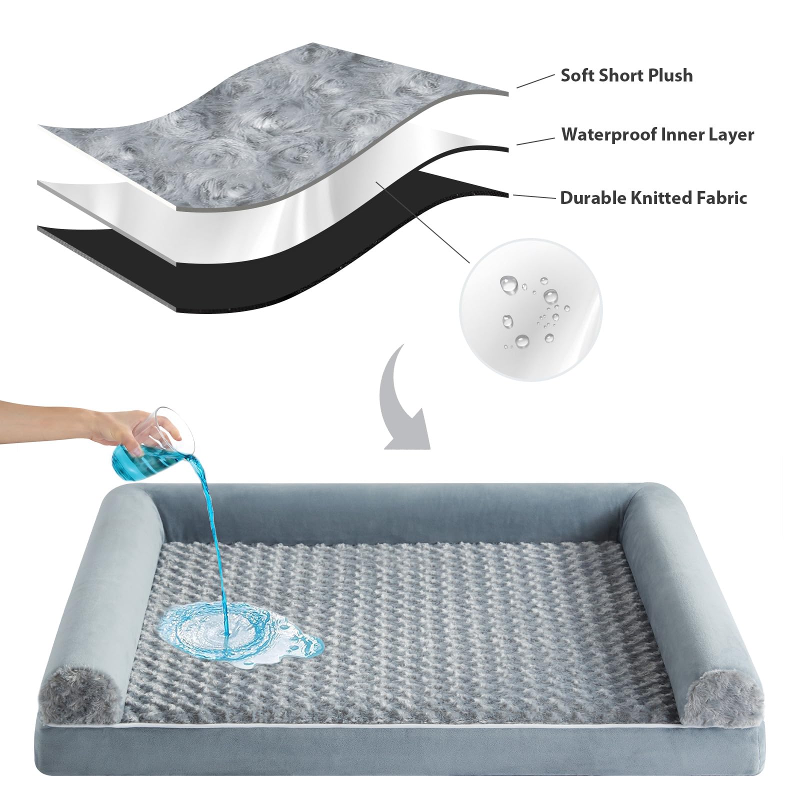 BFPETHOME Orthopedic Washable Large Dog Bed for Senior Dog Comfy Sleep