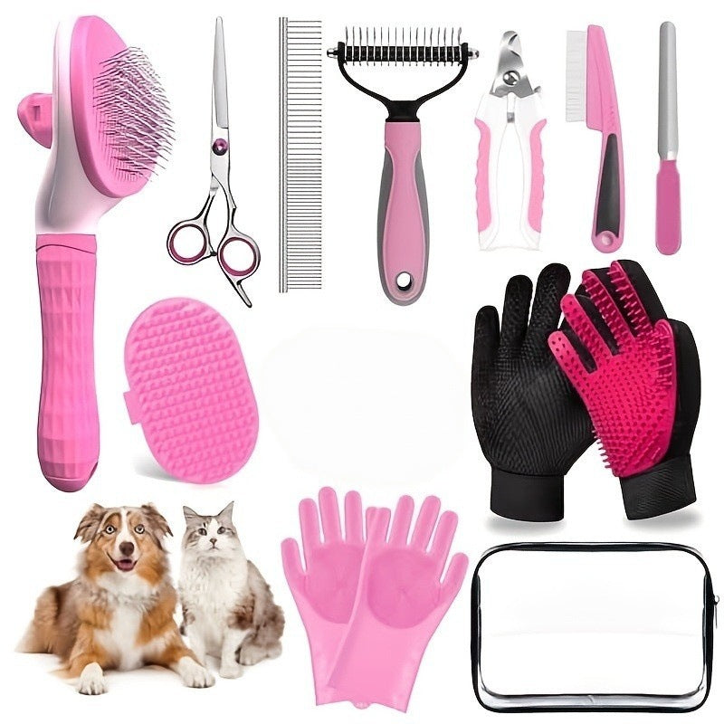 13-in-1 Pet Grooming Kit - Dog & Cat Hair Brush, Nail Clipper & Trimmer Set