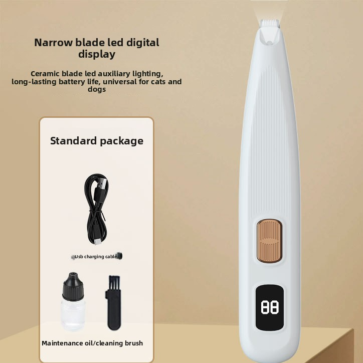 Dog and Cat Paw Hair Trimmer with LED Display - Rechargeable Quiet Clipper with Wide or Narrow Blade for Paws, Face and Ears
