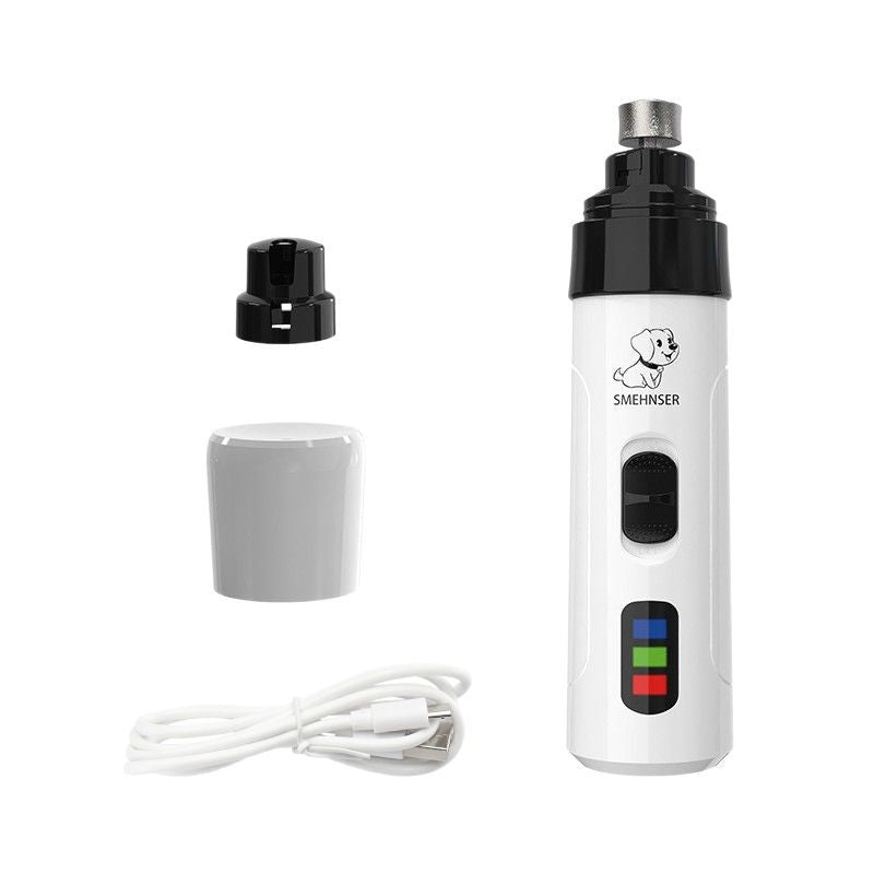 USB Rechargeable Pet Nail Grinder with LED Light and 3 Grit Sanding Bands - Quiet Claw Trimmer for Cats and Dogs