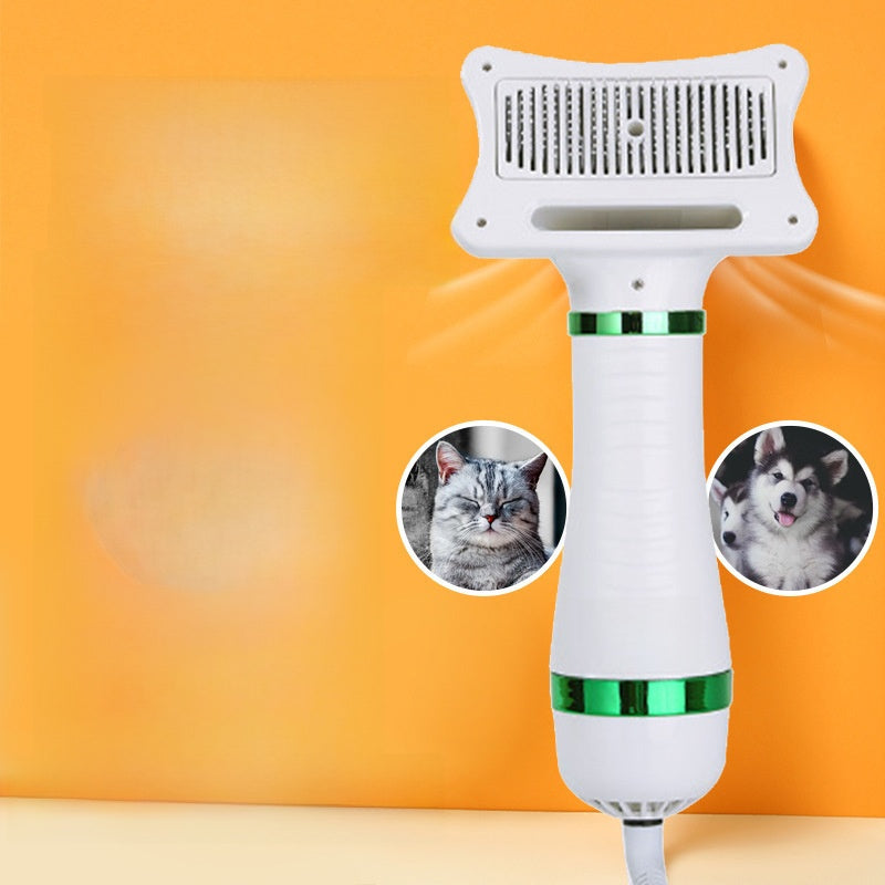 2-in-1 Pet Hair Dryer and Grooming Brush - Adjustable Heat Blow Comb for Dogs and Cats in Green or Gold