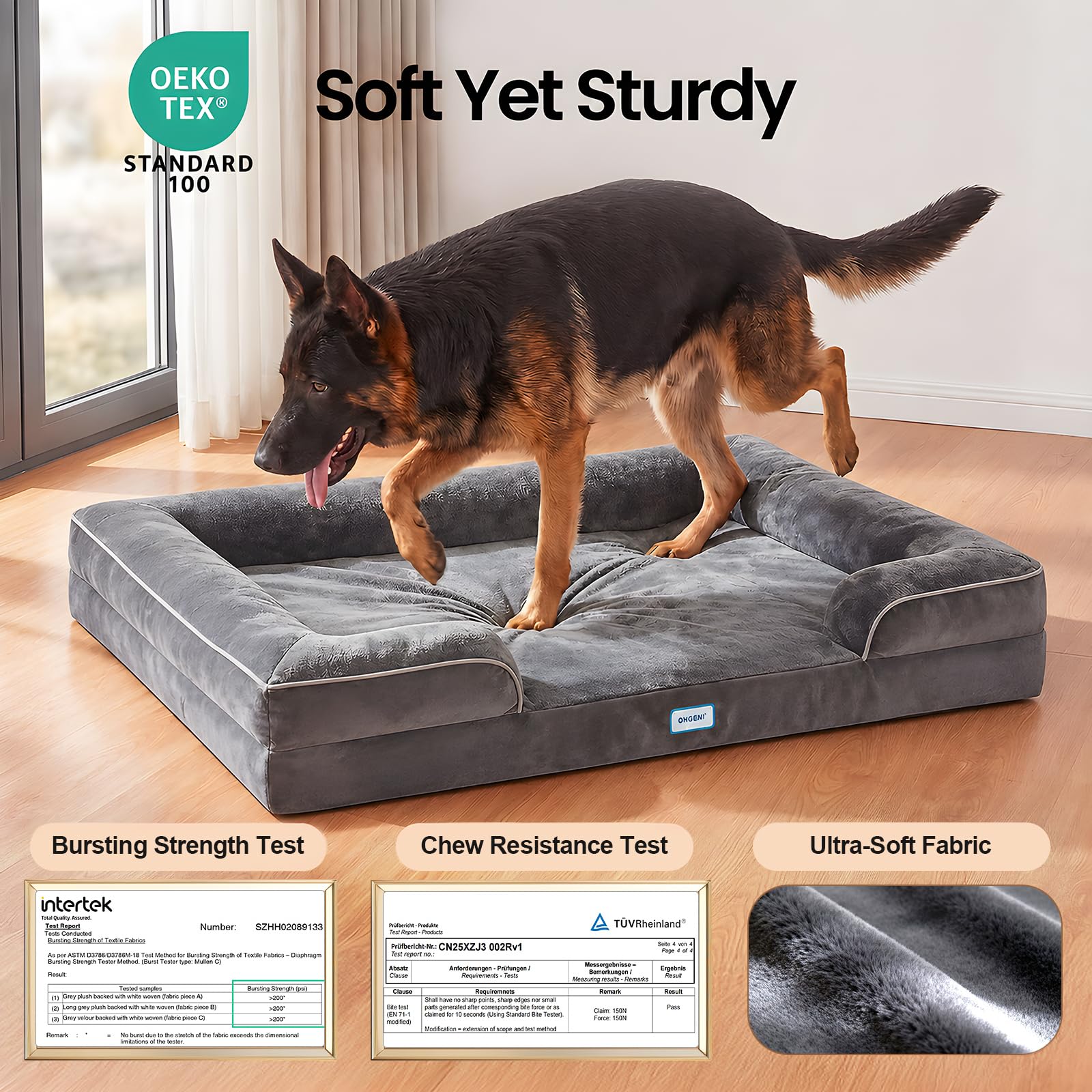 Orthopedic Extra Large Dog Bed Couch, Memory Foam, 45×33Inch (Gray)