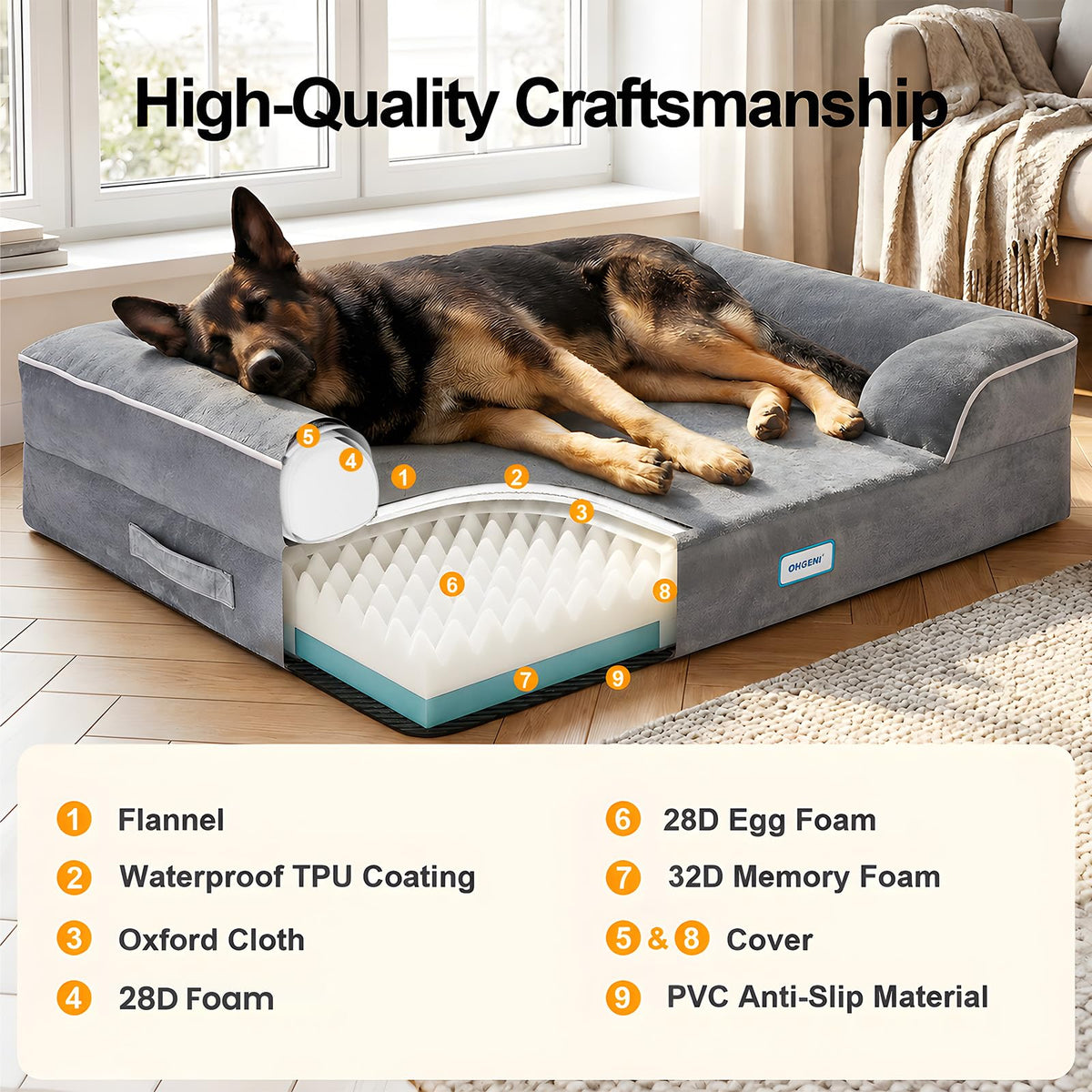 Orthopedic Extra Large Dog Bed Couch, Memory Foam, 45×33Inch (Gray)