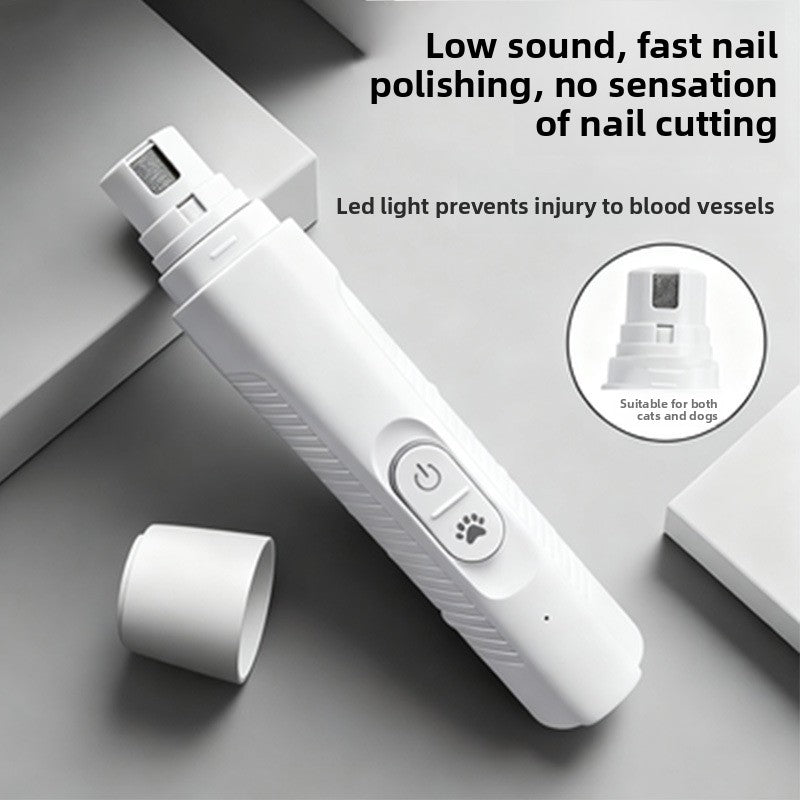 Electric Pet Nail Grinder with LED Light and Safety Guard - Rechargeable Quiet Claw Trimmer for Dogs and Cats in White or Black