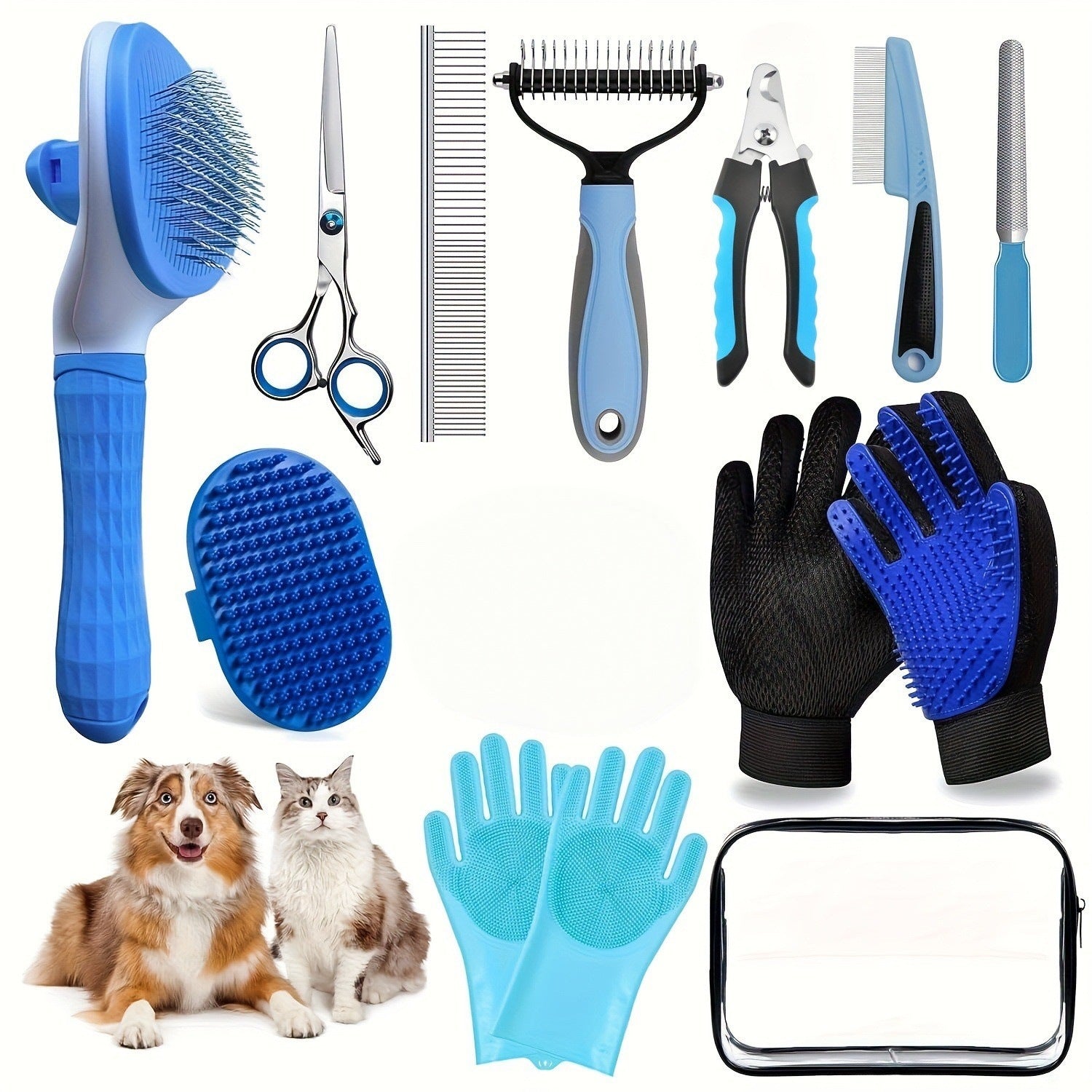 13-in-1 Pet Grooming Kit - Dog & Cat Hair Brush, Nail Clipper & Trimmer Set
