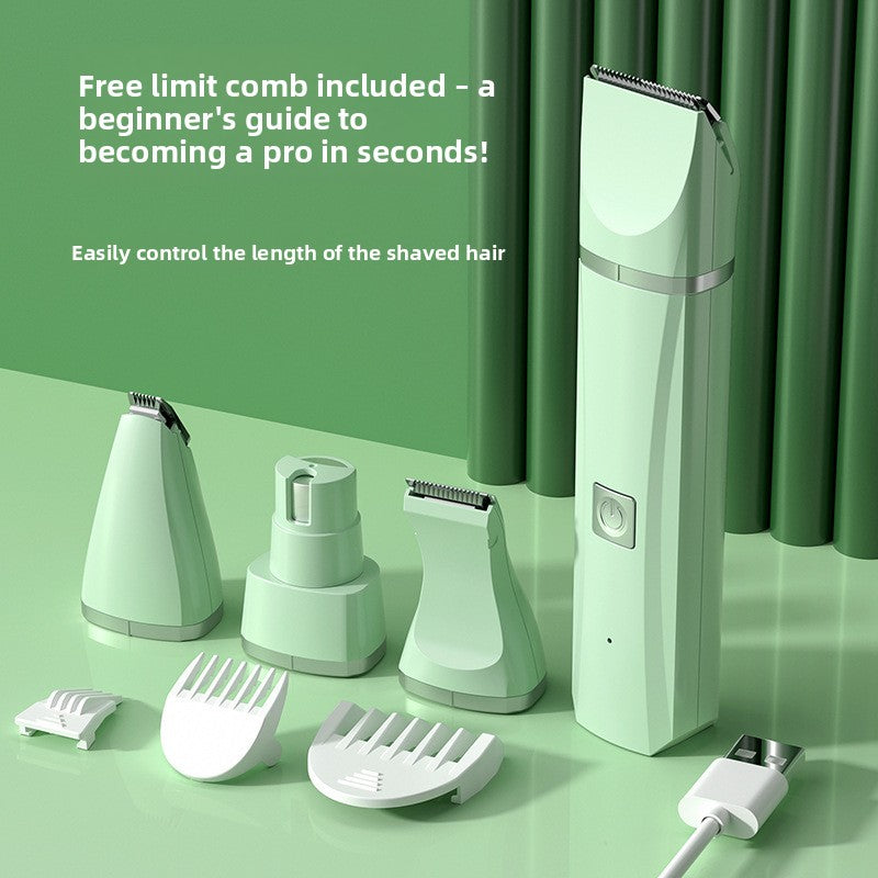 4-in-1 Pet Grooming Clipper Kit - Rechargeable Dog and Cat Hair Trimmer with Paw, Face and Nail Grinder Heads in Mint Green or Pearl White