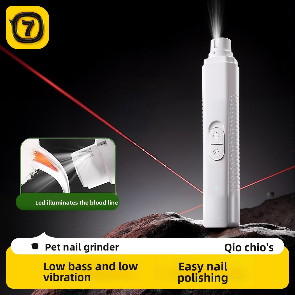 Silent LED Pet Nail Polisher - Electric Claw Grinder with Blood Line Light for Dogs and Cats in Black or Pearl White